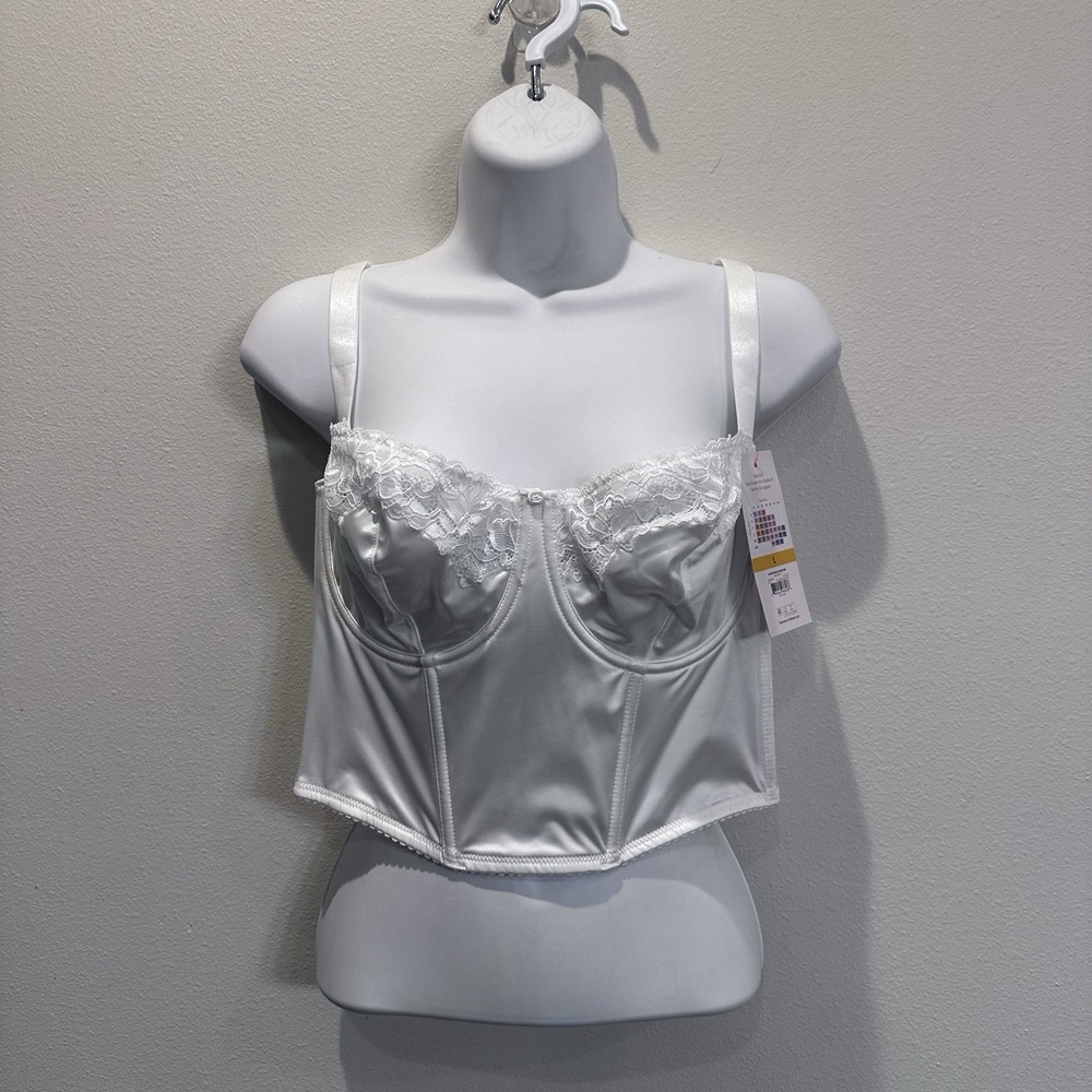 NWT Joyspun Sexy Satin Lace Unlined Cups‎ Underwire Bustier White Size Large